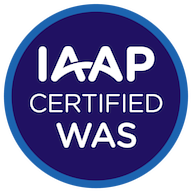Plakette mit der Aufschrift: „IAAP - Certified WAS“ Externer Link zur Website des Zertifikats auf credly.com.