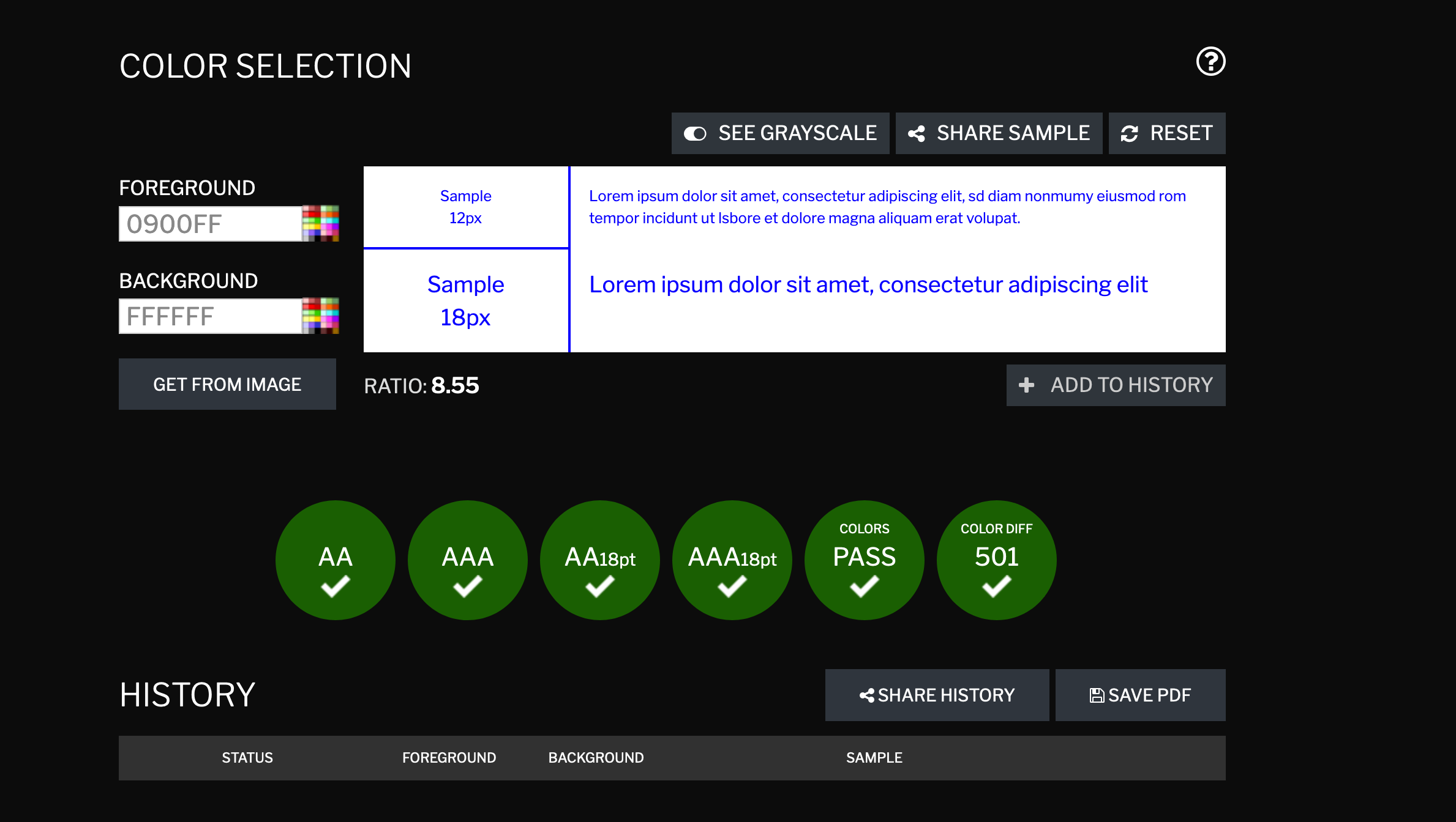 Darstellung der Kontrastfarben im WCAG-Color-Checker
